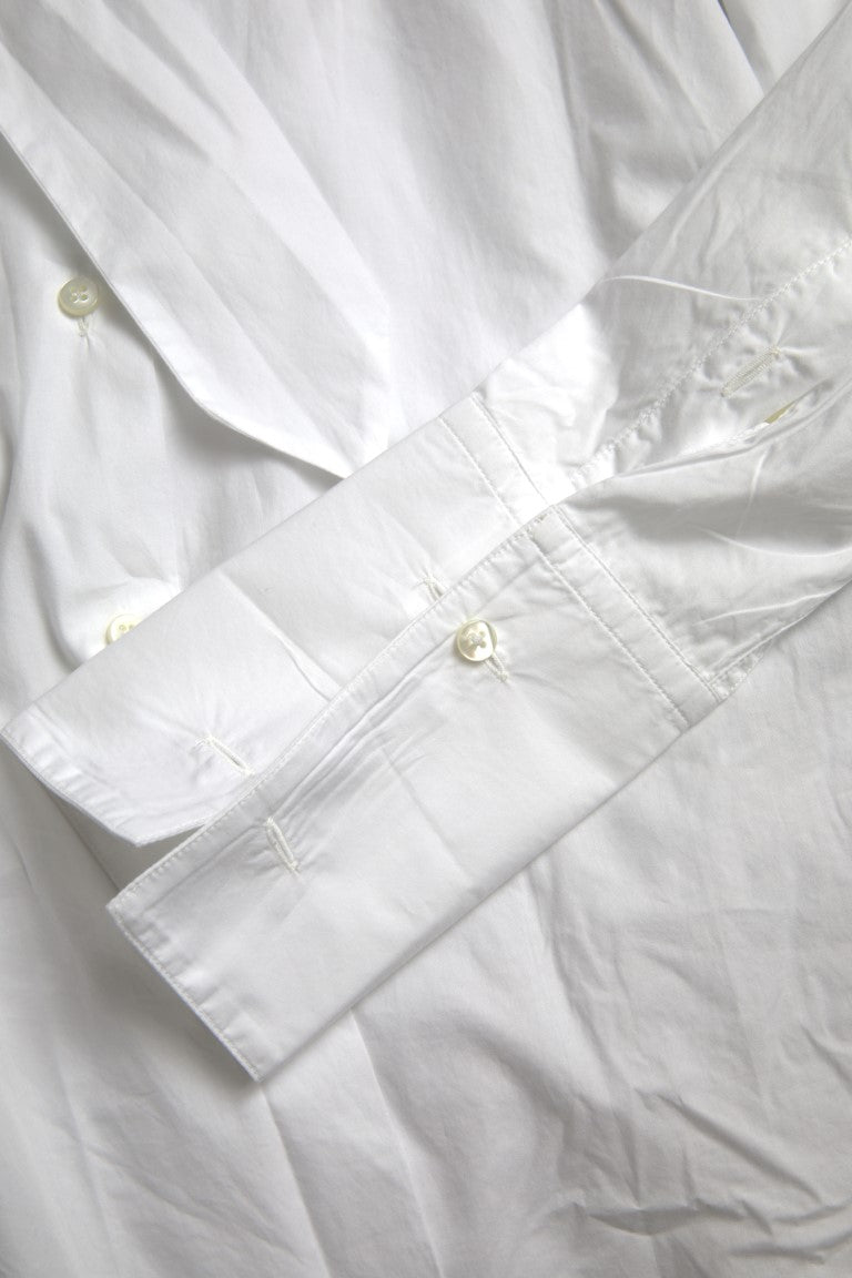 Dolce & Gabbana white cotton top with ascot collar and long sleeves-6