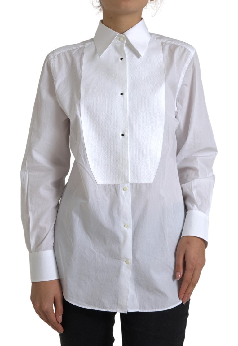 Dolce & Gabbana cotton shirt with collar and long sleeves, white-5