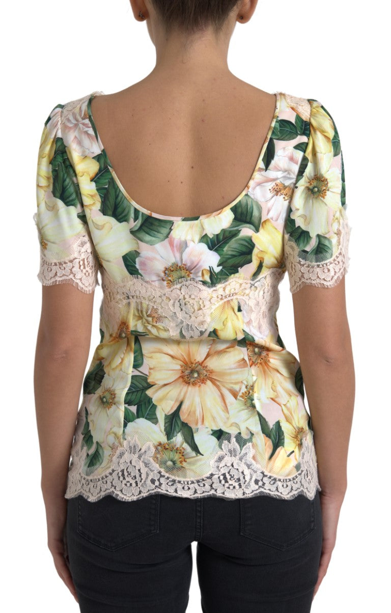 Dolce & Gabbana Multicolor Floral Lace V-Neck Blouse-2