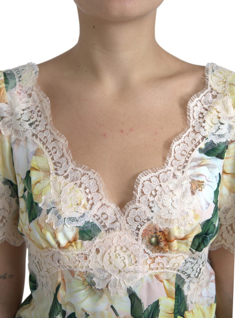 Dolce & Gabbana Multicolor Floral Lace V-Neck Blouse-3