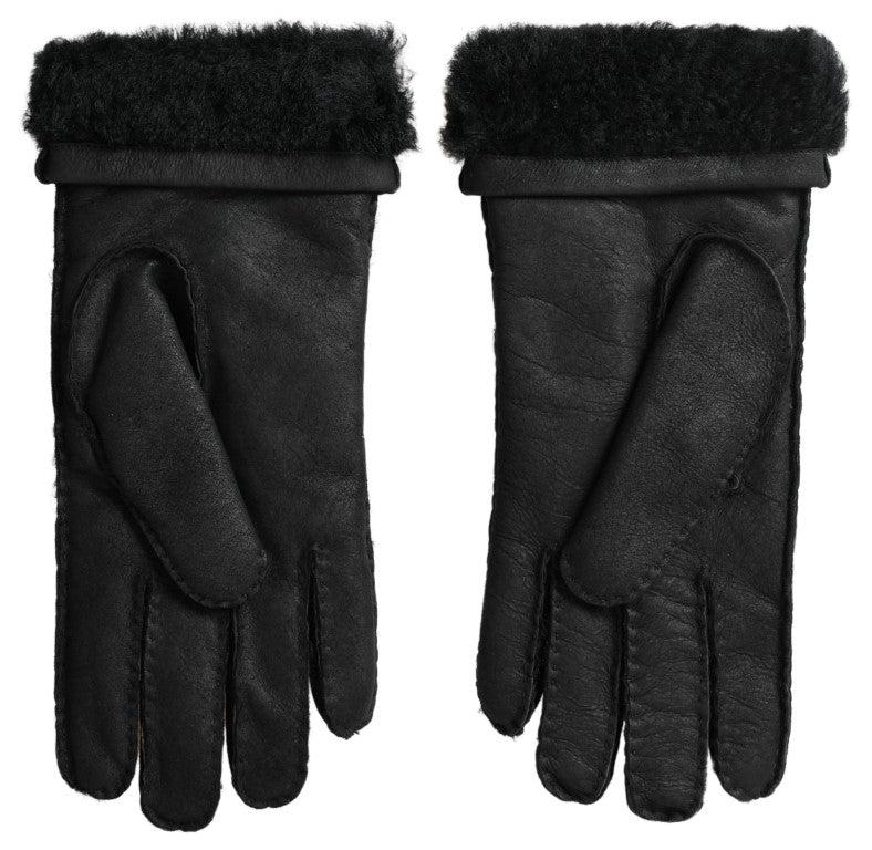 Dolce & Gabbana Schwarzes Leder Fell Kurze Hände Fäustlinge Männer Handschuhe-2