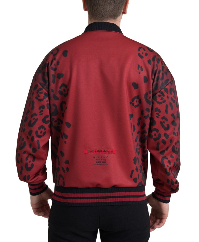 Dolce & Gabbana Red Leopard Polyester Bomber Jacket with Full Zip-2