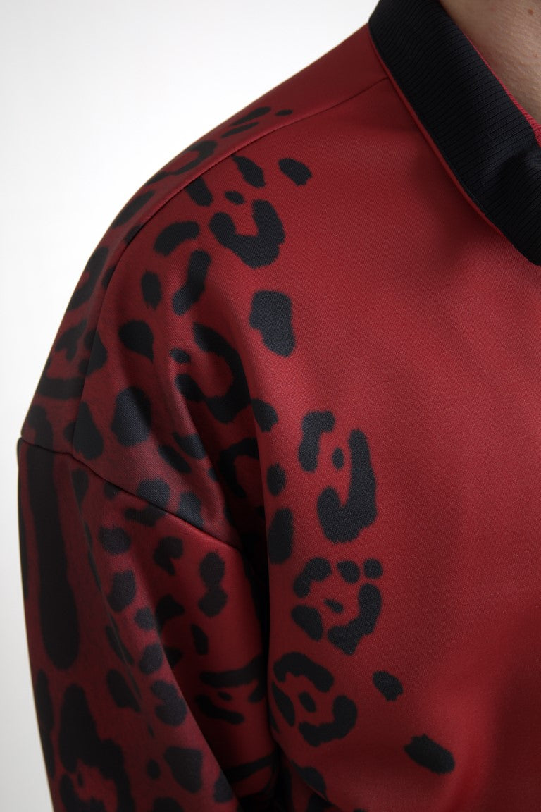 Dolce & Gabbana Red Leopard Polyester Bomber Jacket with Full Zip-4