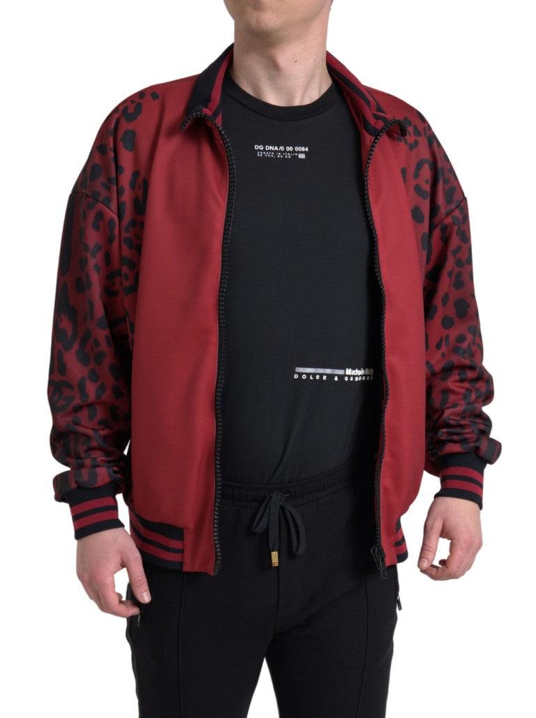 Dolce & Gabbana Red Leopard Polyester Bomber Jacket with Full Zip-6