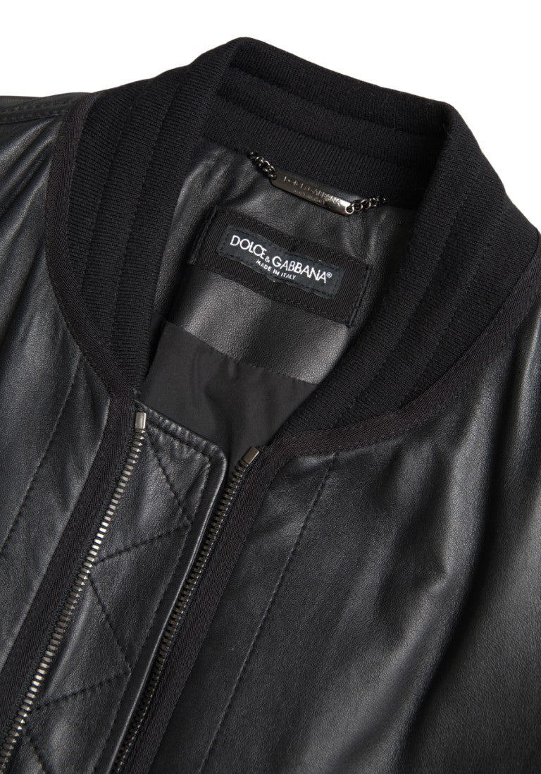 Dolce & Gabbana Black Leather Blouson Bomber Jacket with Full Zip-5