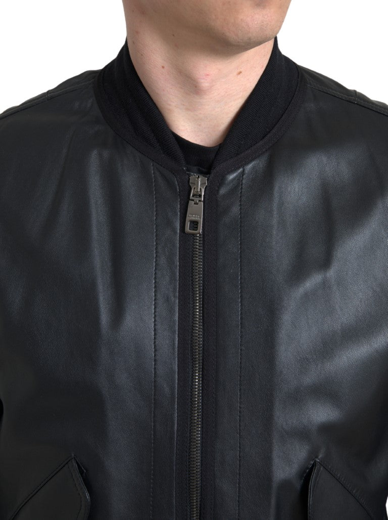 Dolce & Gabbana Black Leather Blouson Bomber Jacket with Full Zip-8