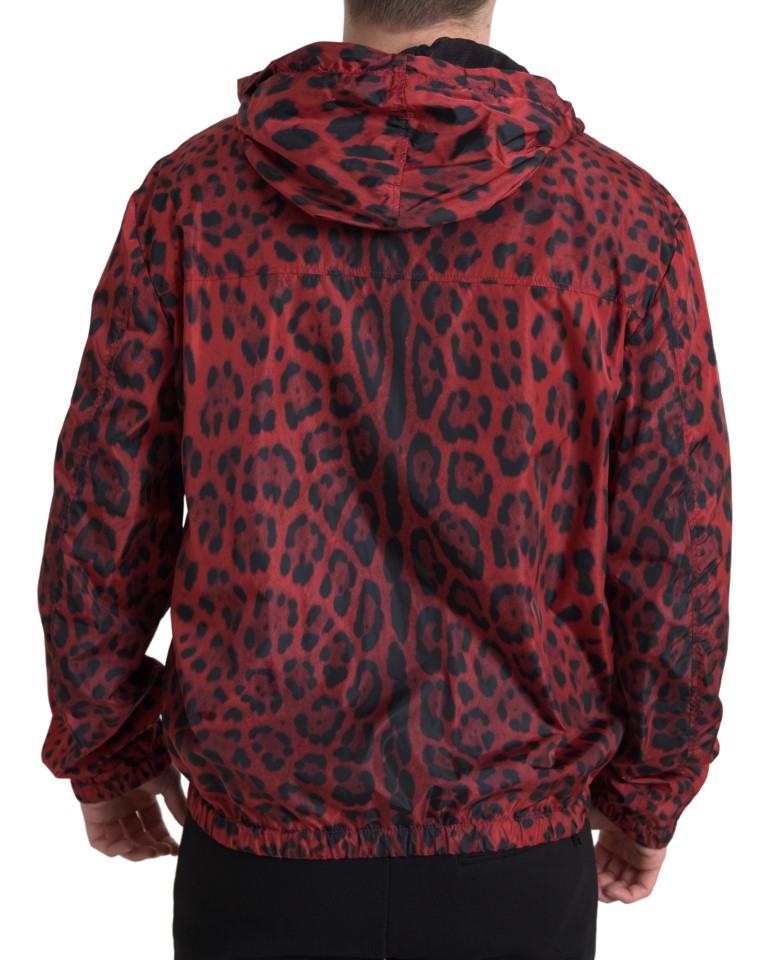 Dolce & Gabbana red leopard print bomber jacket with hood and zipper-5