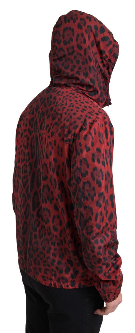 Dolce & Gabbana red leopard print bomber jacket with hood and zipper-3