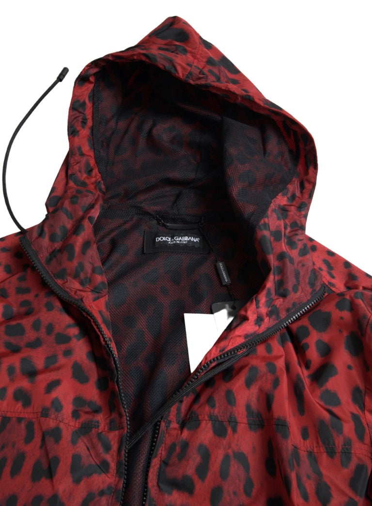 Dolce & Gabbana red leopard print bomber jacket with hood and zipper-2