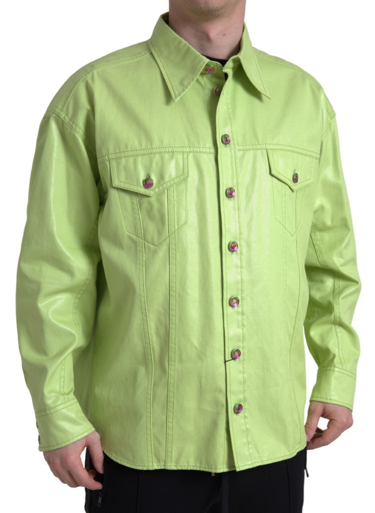 Camisa de algodón verde con botones y cuello de Dolce & Gabbana-1