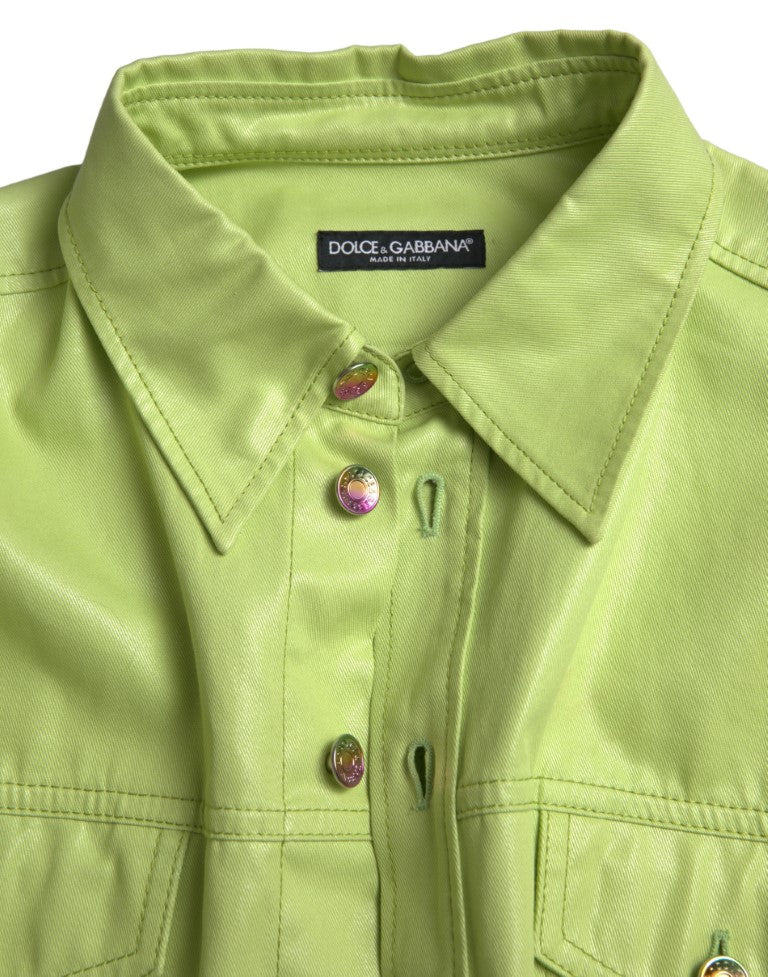 Camisa de algodón verde con botones y cuello de Dolce & Gabbana-2