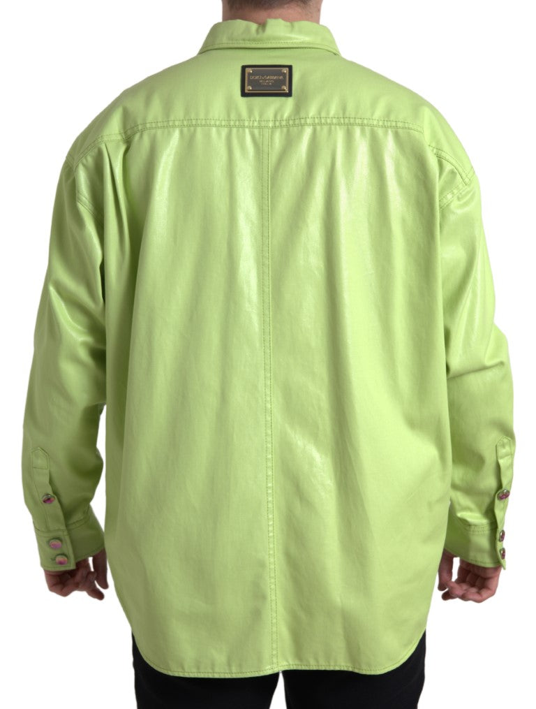 Camisa de algodón verde con botones y cuello de Dolce & Gabbana-4