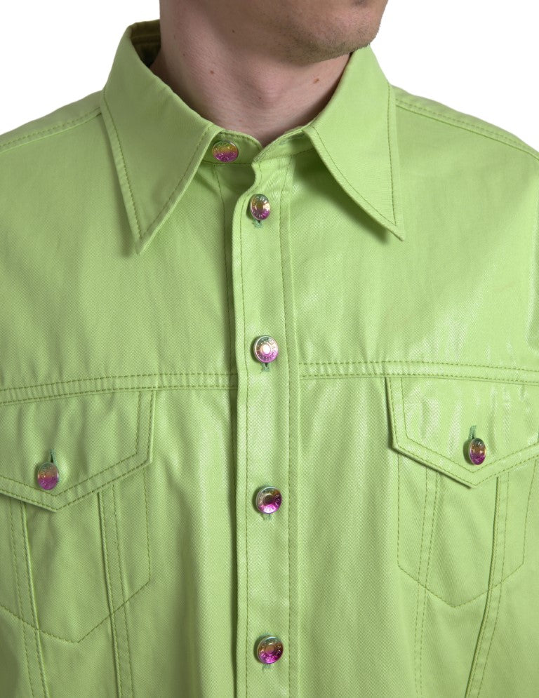 Camisa de algodón verde con botones y cuello de Dolce & Gabbana-5