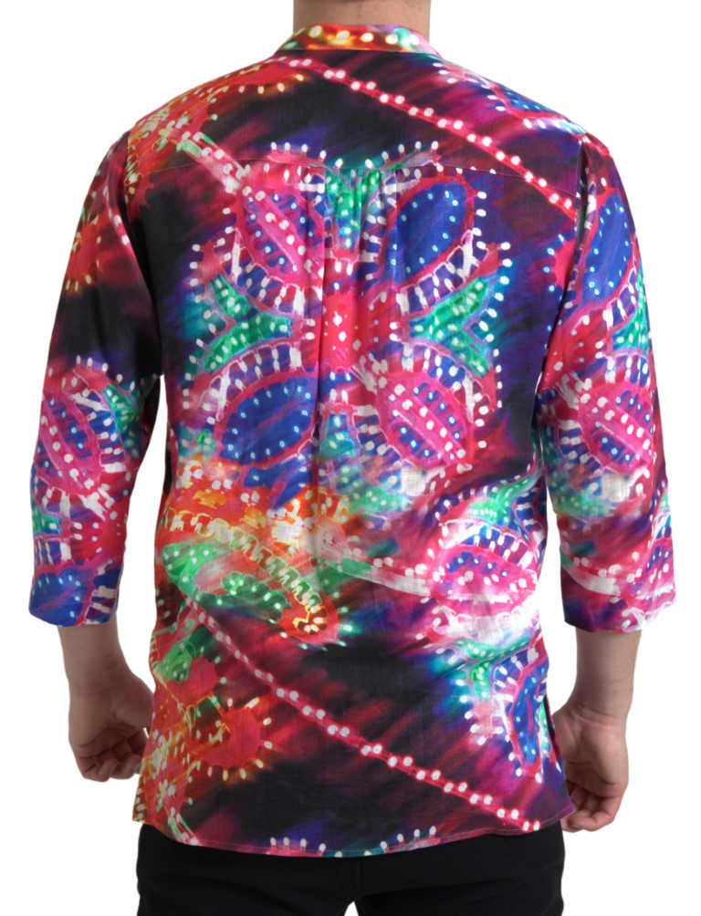 Dolce & Gabbana linen shirt with multicolored Luminarie print-4