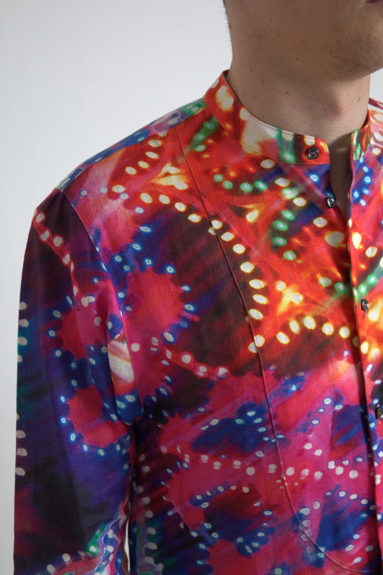 Dolce & Gabbana linen shirt with multicolored Luminarie print-3