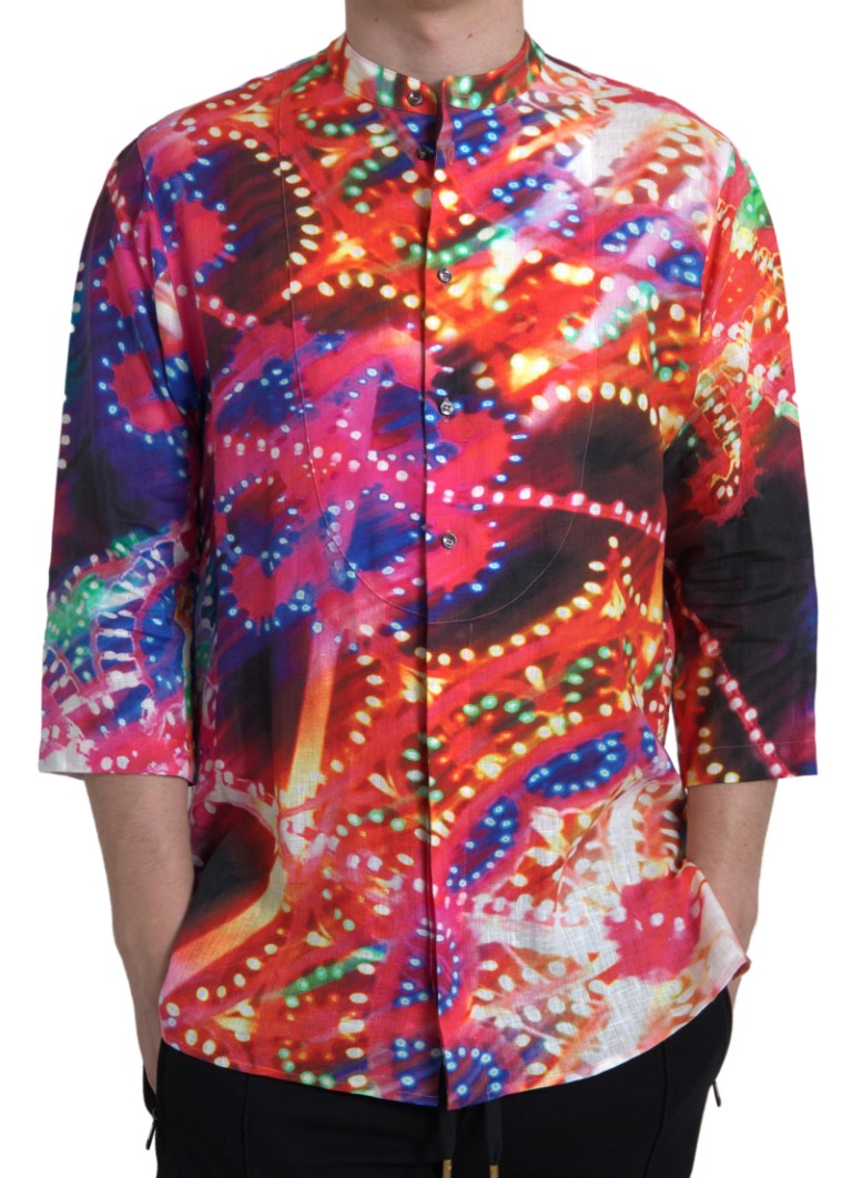 Dolce & Gabbana linen shirt with multicolored Luminarie print-1