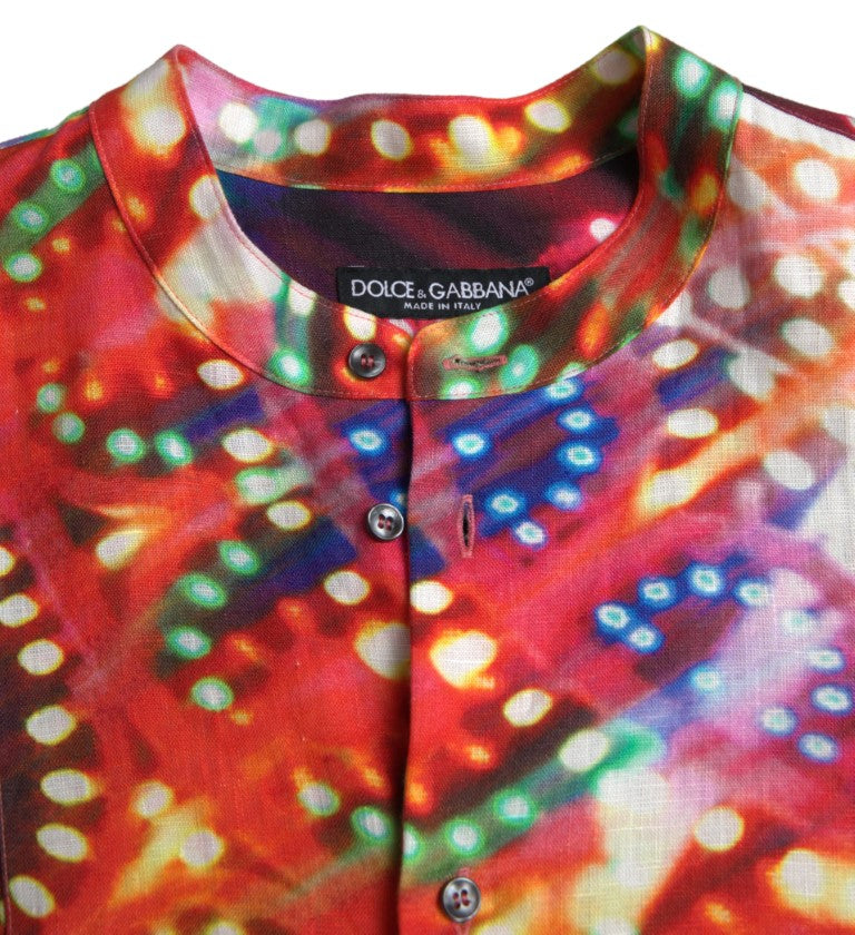 Dolce & Gabbana linen shirt with multicolored Luminarie print-2
