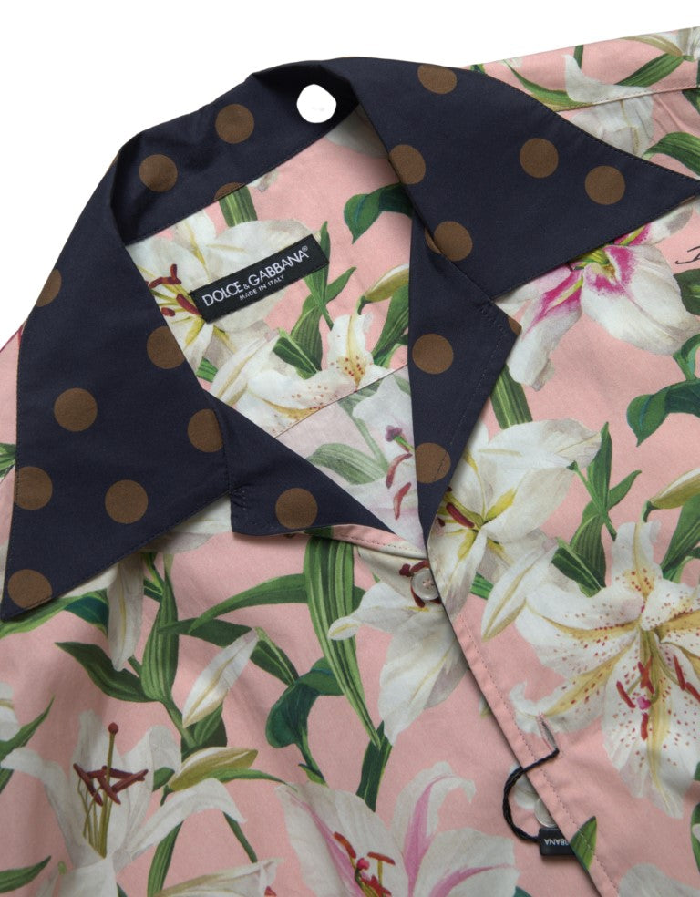 Dolce & Gabbana Cotton Polka Dot Lily Print Shirt with Collar-3