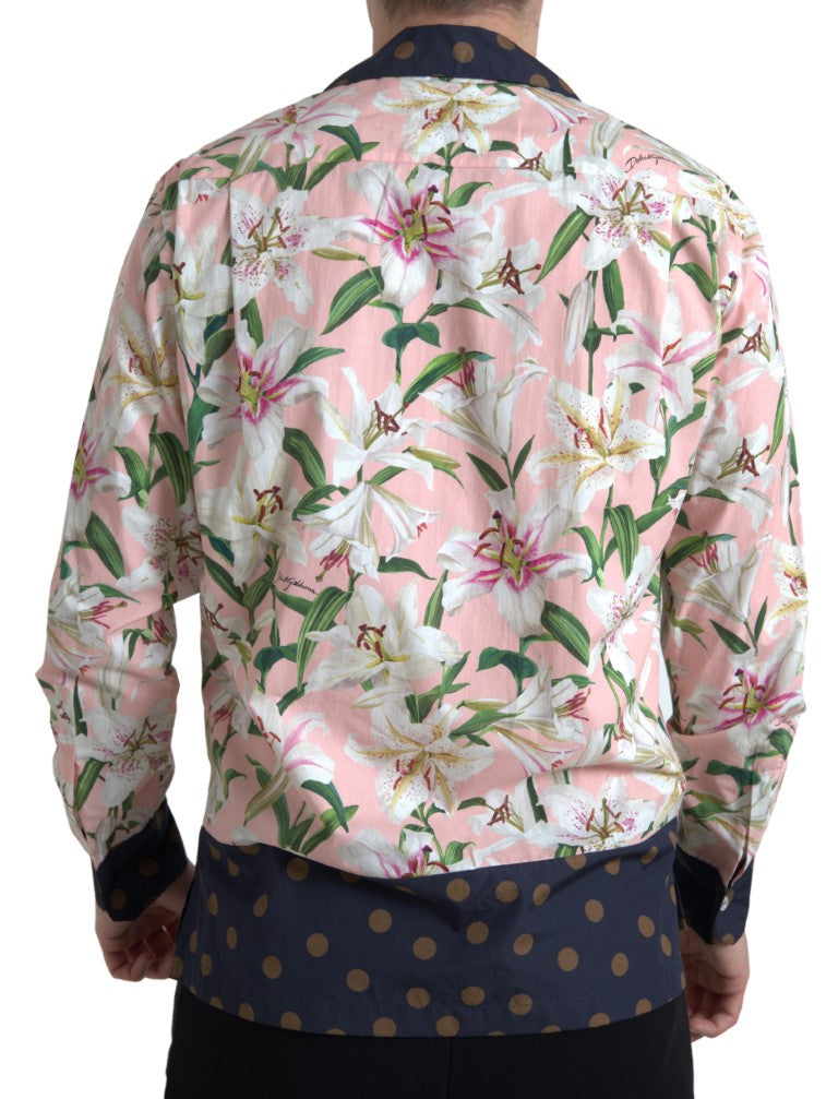 Dolce & Gabbana Cotton Polka Dot Lily Print Shirt with Collar-6