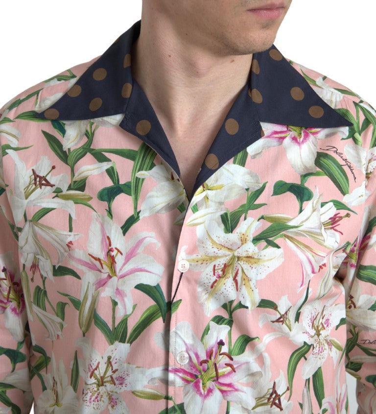 Dolce & Gabbana Cotton Polka Dot Lily Print Shirt with Collar-7