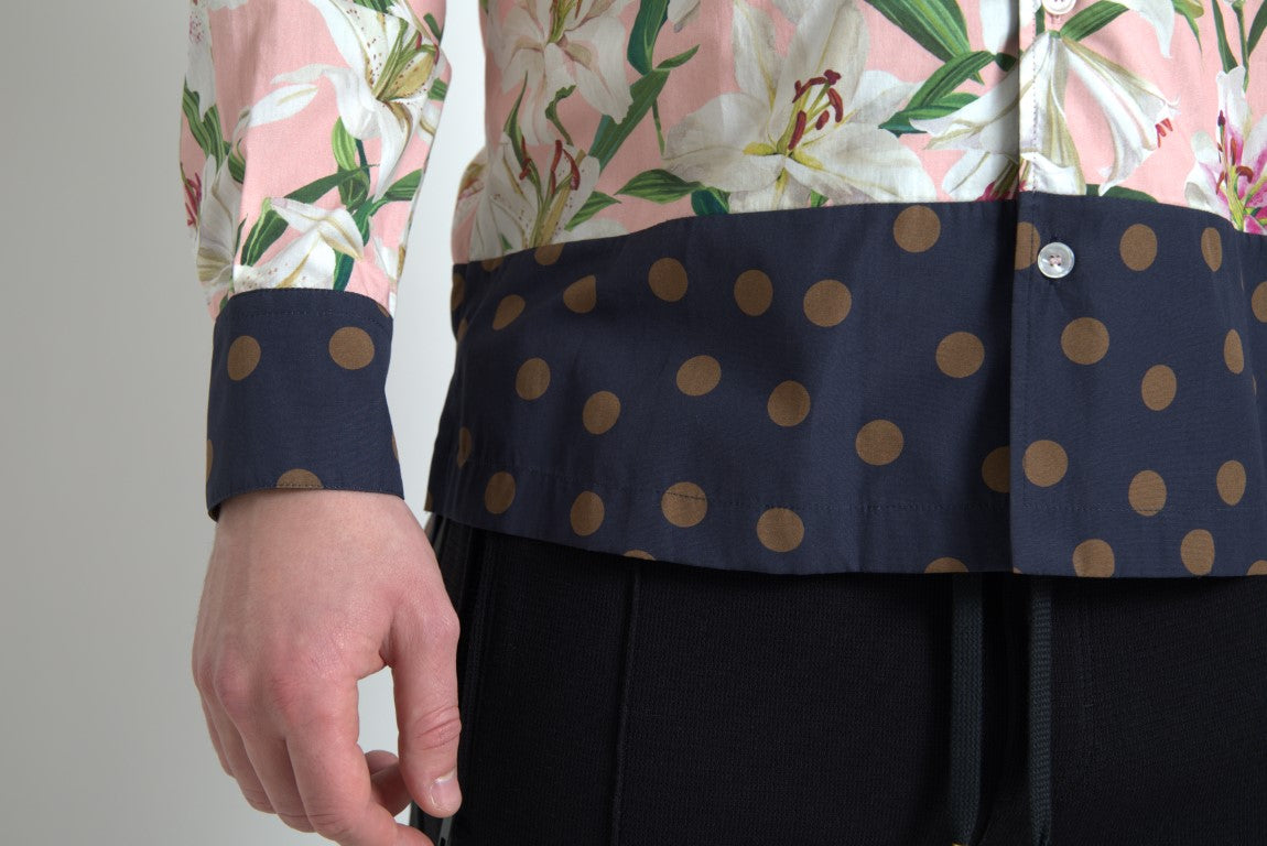 Dolce & Gabbana Cotton Polka Dot Lily Print Shirt with Collar-8