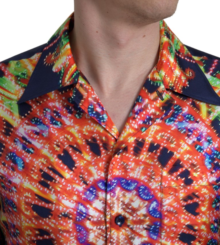 Dolce & Gabbana Multicolor Luminarie Print Men's Silk Shirt-3