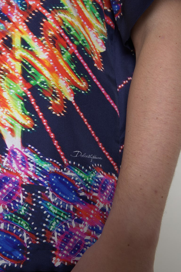 Dolce & Gabbana Multicolor Luminarie Print Men's Silk Shirt-4