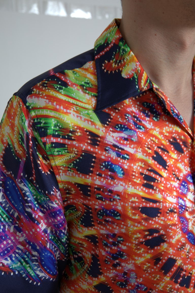 Dolce & Gabbana Multicolor Luminarie Print Men's Silk Shirt-5