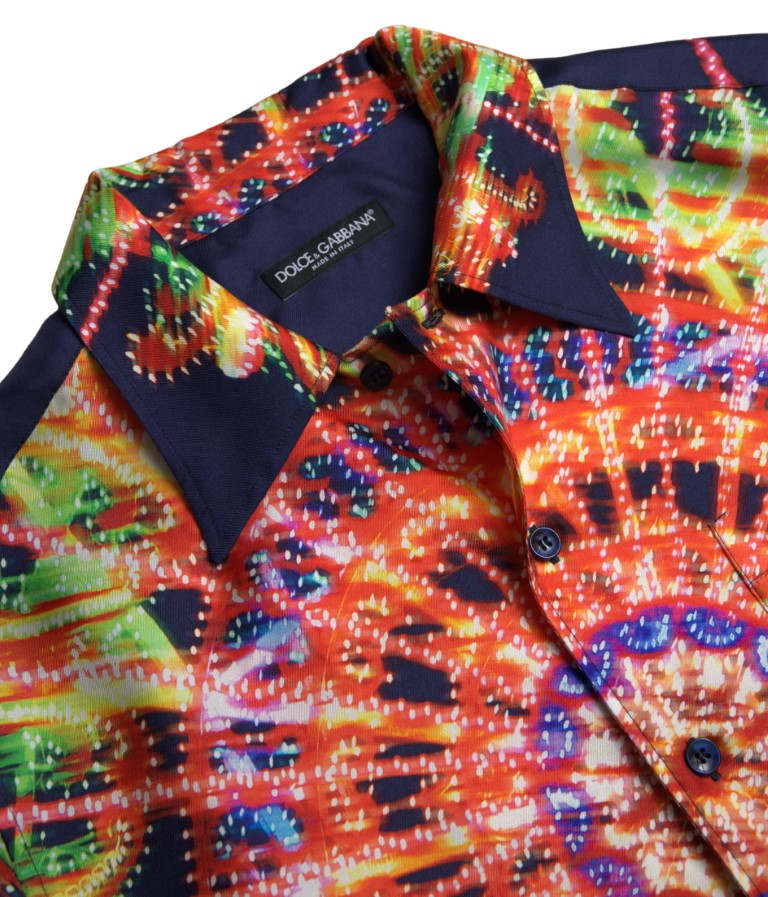 Dolce & Gabbana Multicolor Luminarie Print Men's Silk Shirt-6