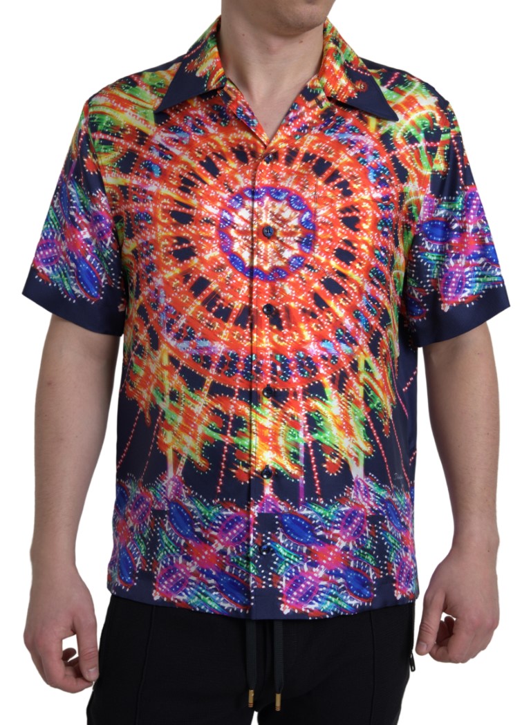 Dolce & Gabbana Multicolor Luminarie Print Men's Silk Shirt-1