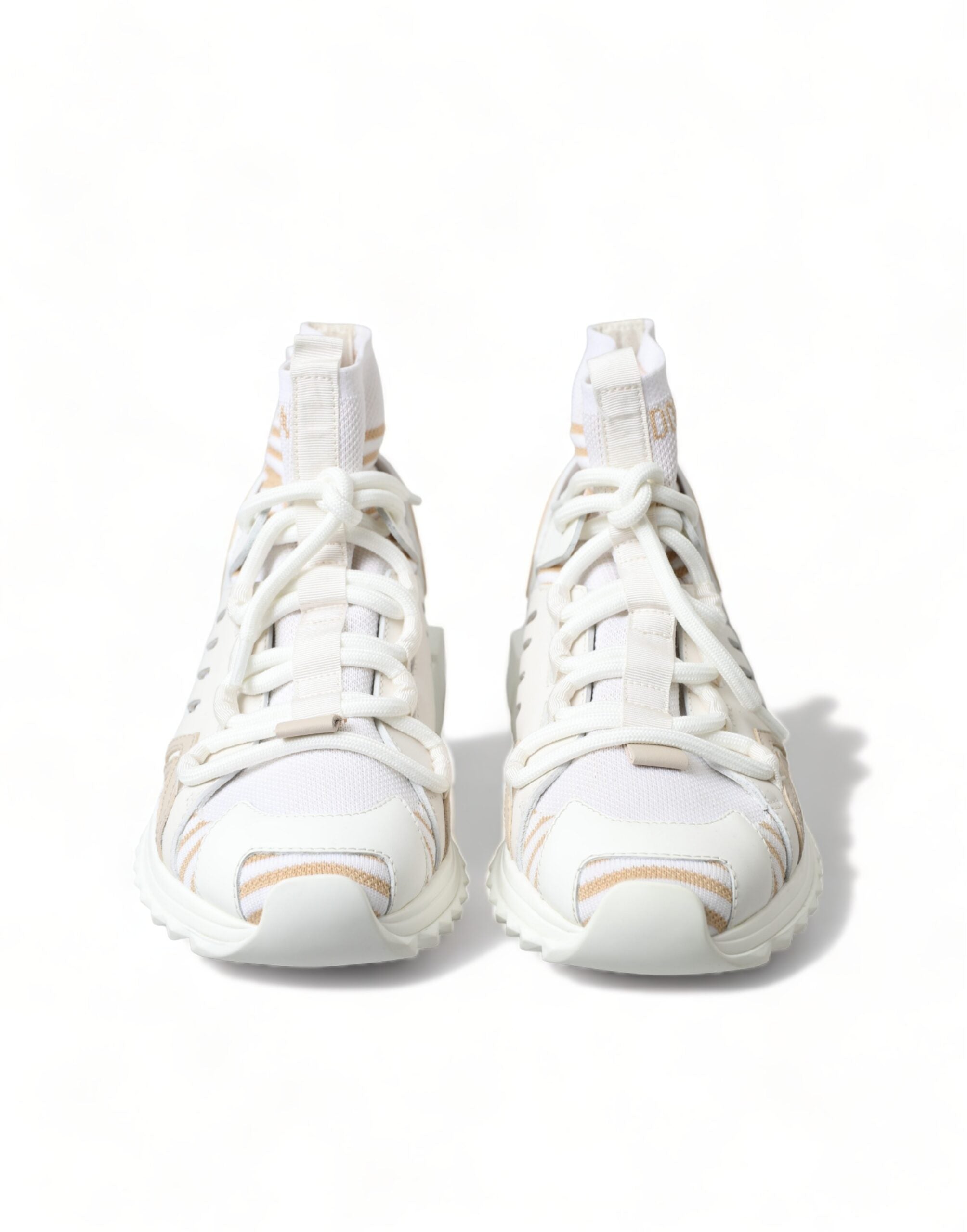 Dolce & Gabbana Weiß Beige Sorrento Socken Sneakers Schuhe-3
