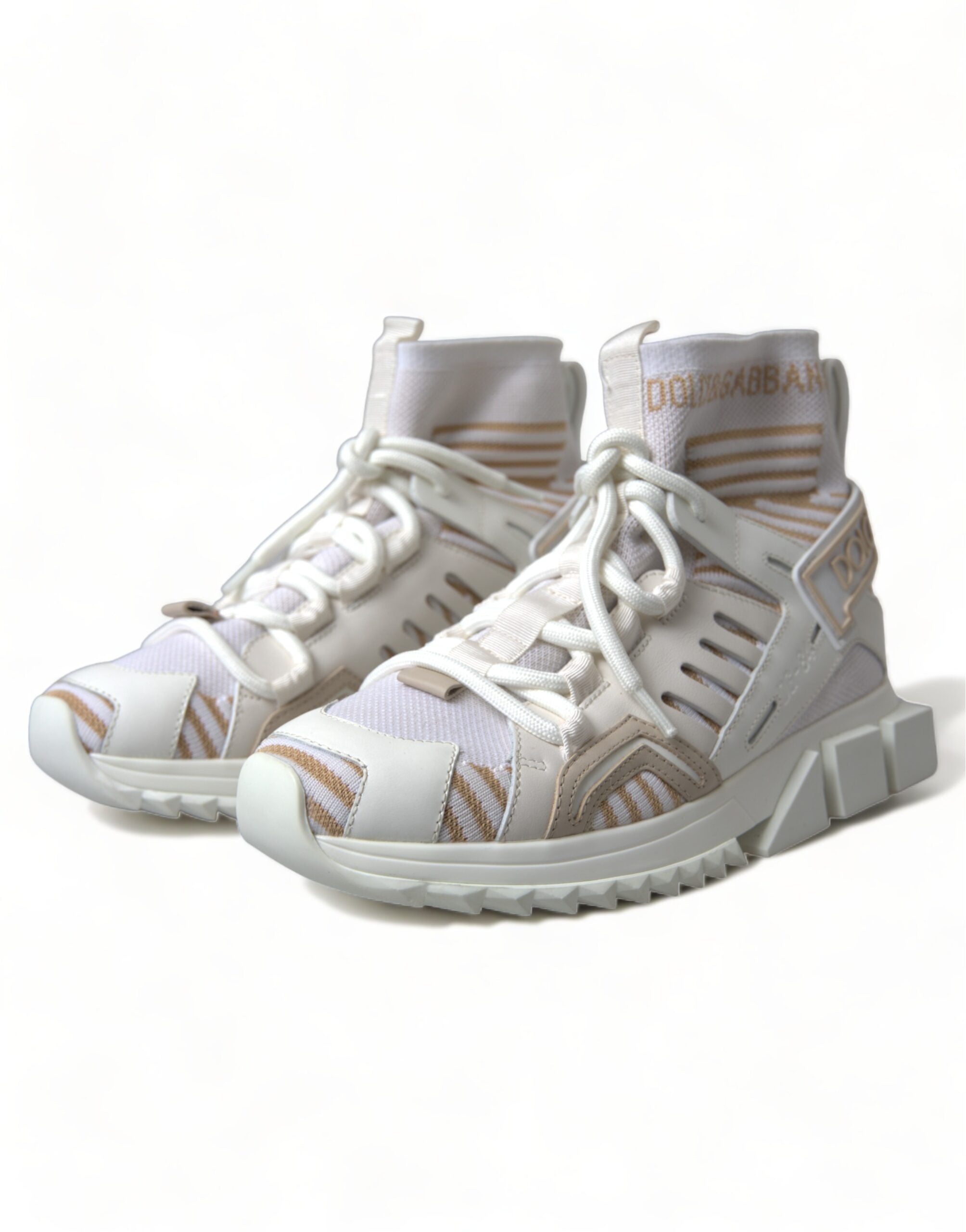 Dolce & Gabbana Weiß Beige Sorrento Socken Sneakers Schuhe-4