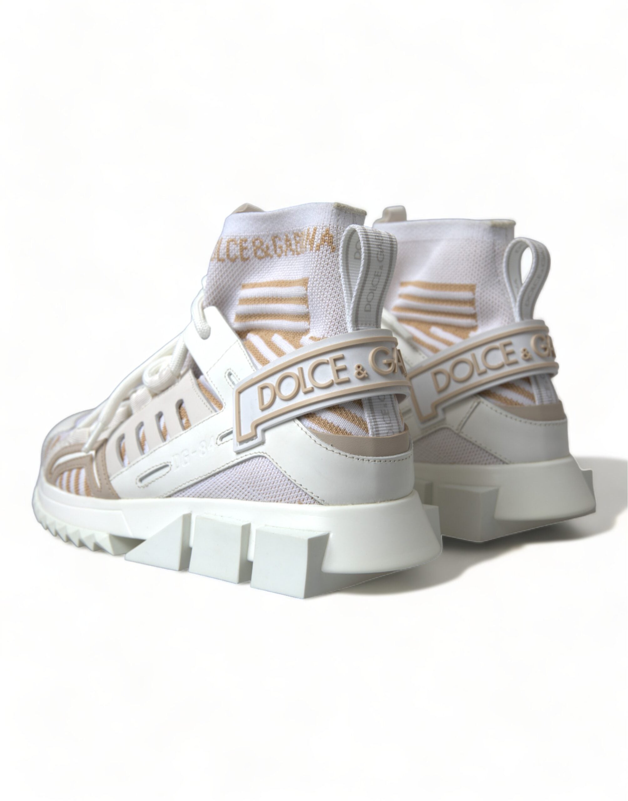 Dolce & Gabbana Weiß Beige Sorrento Socken Sneakers Schuhe-5