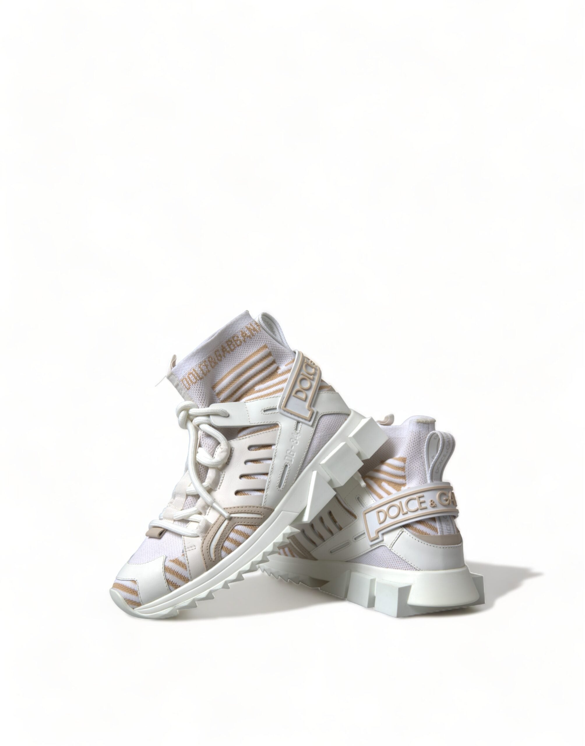 Dolce & Gabbana Weiß Beige Sorrento Socken Sneakers Schuhe-8