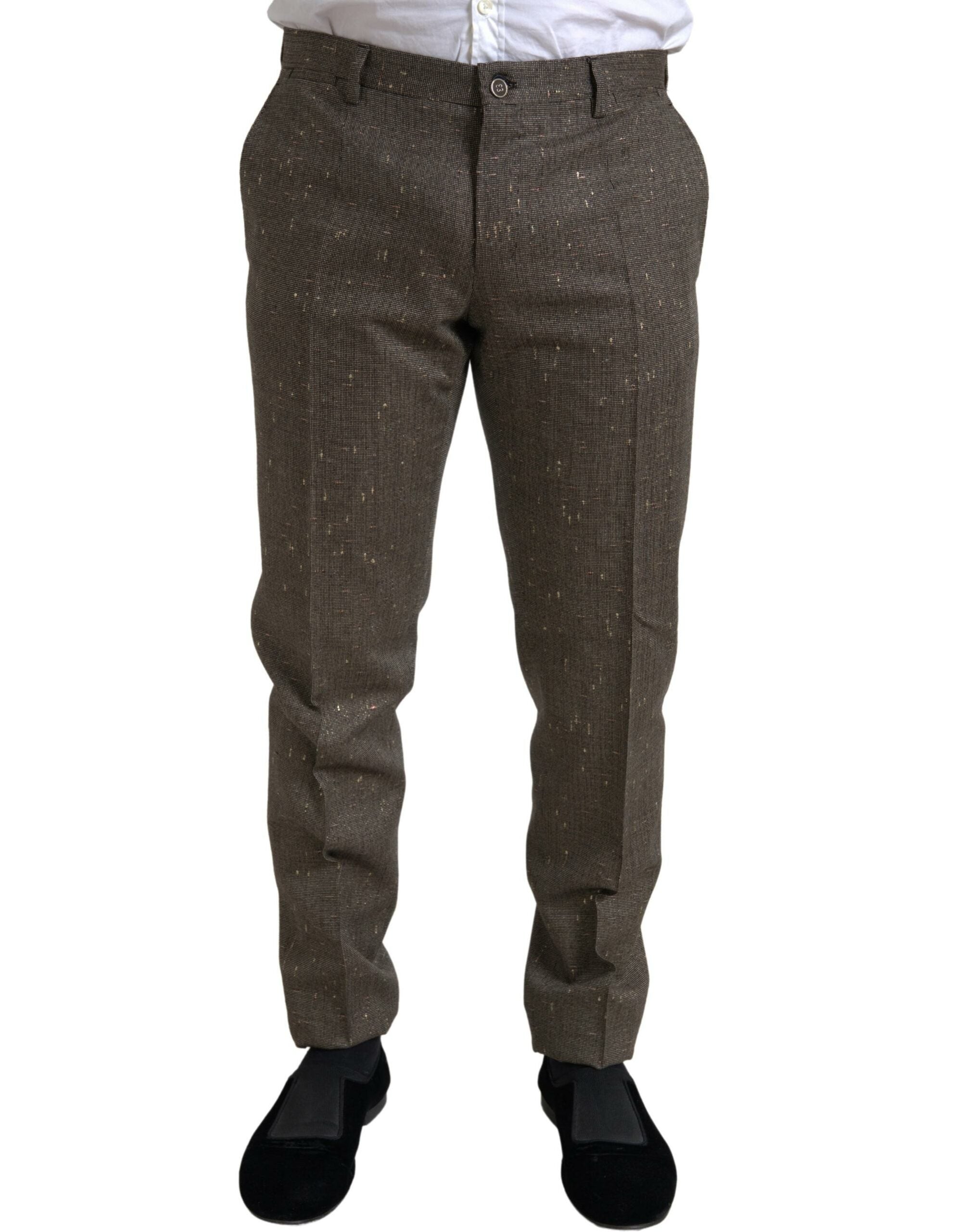 Dolce & Gabbana Brown Wool Dress Skinny Men's Trousers-1