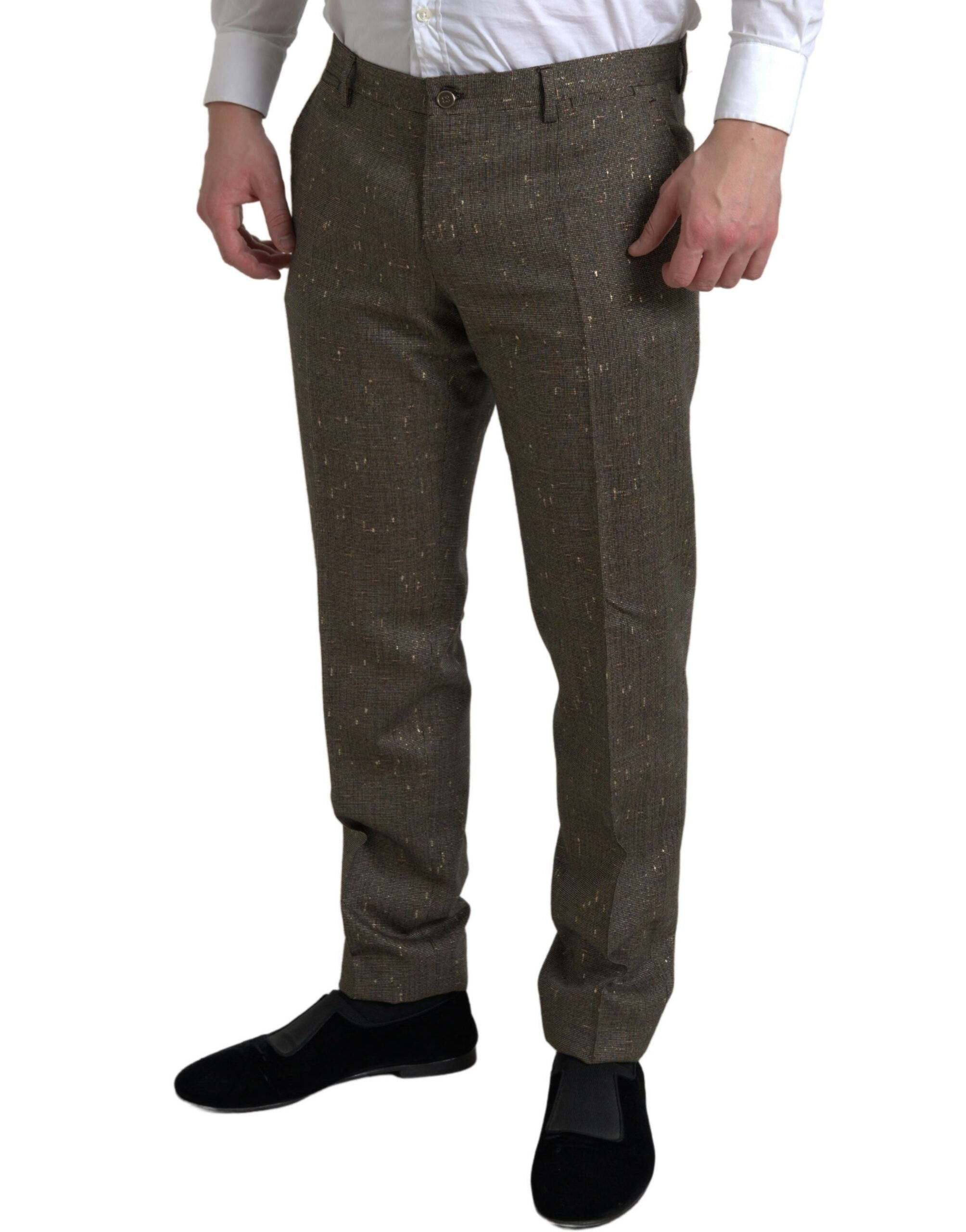 Dolce & Gabbana Brown Wool Dress Skinny Men's Trousers-3
