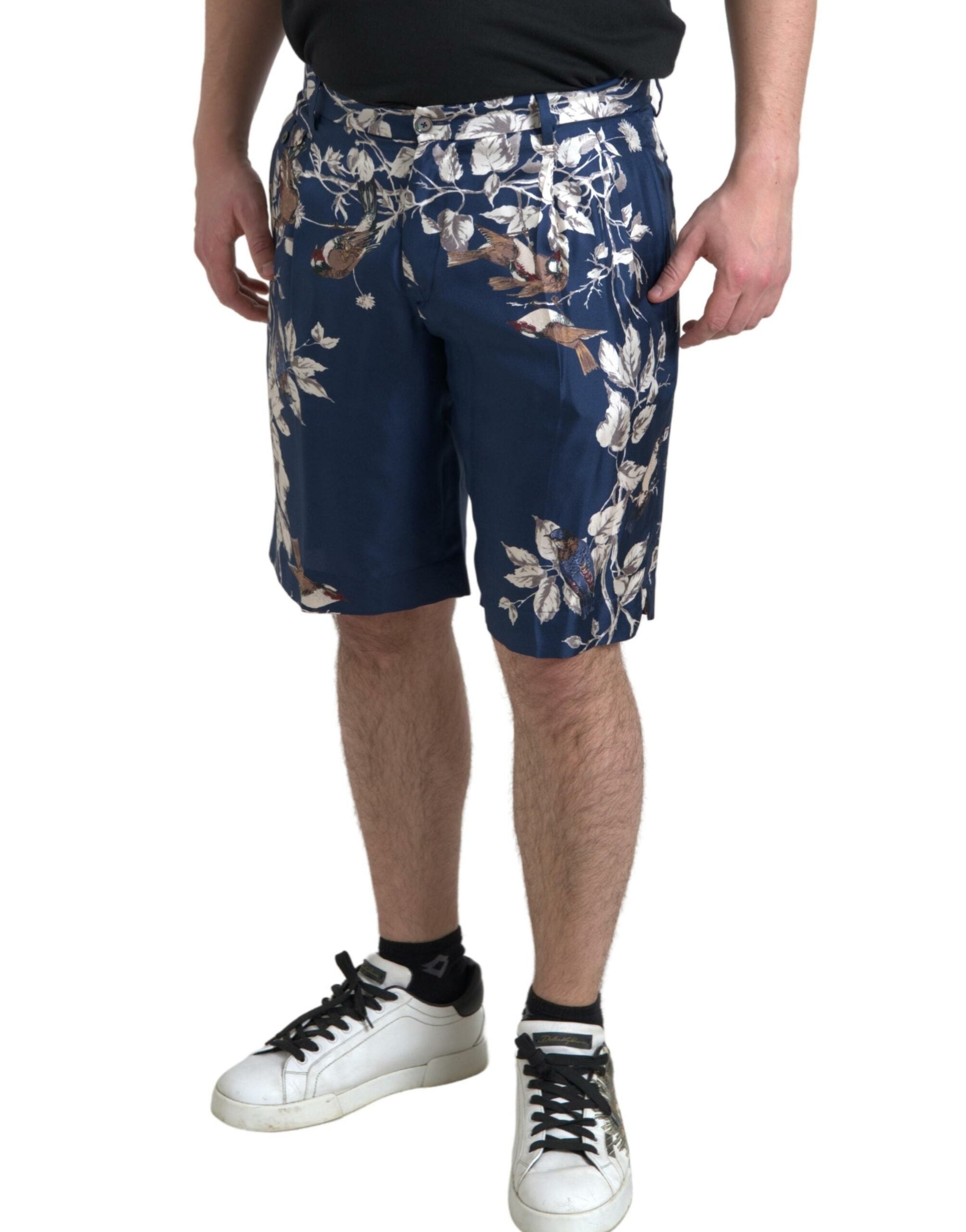 Dolce & Gabbana Blue Floral Print Silk Bermuda Shorts for Men-4