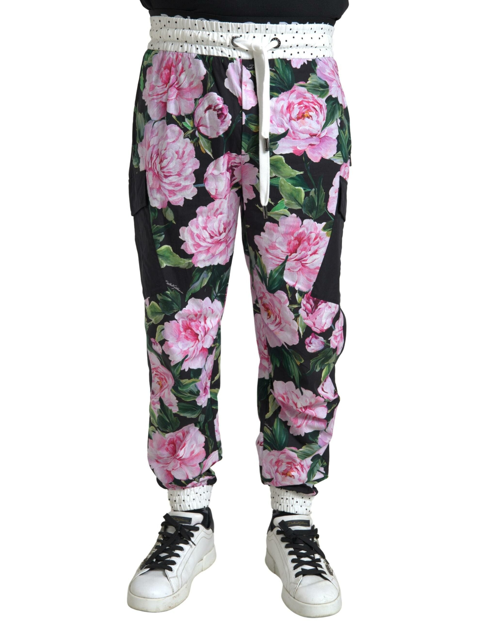 Dolce & Gabbana Multicolor Pfingstrose Jogger Baumwolle Männer Hosen-1