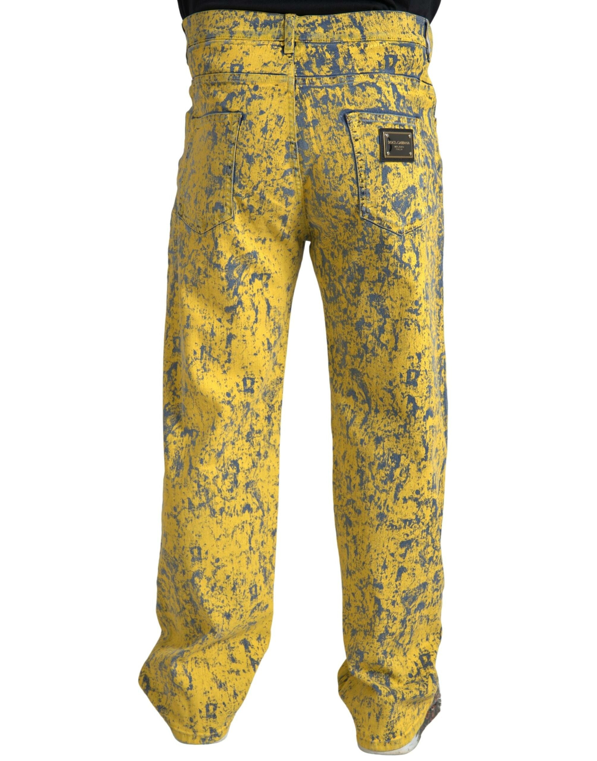 Dolce & Gabbana Yellow Cotton Tie Dye Straight Denim Jeans-2