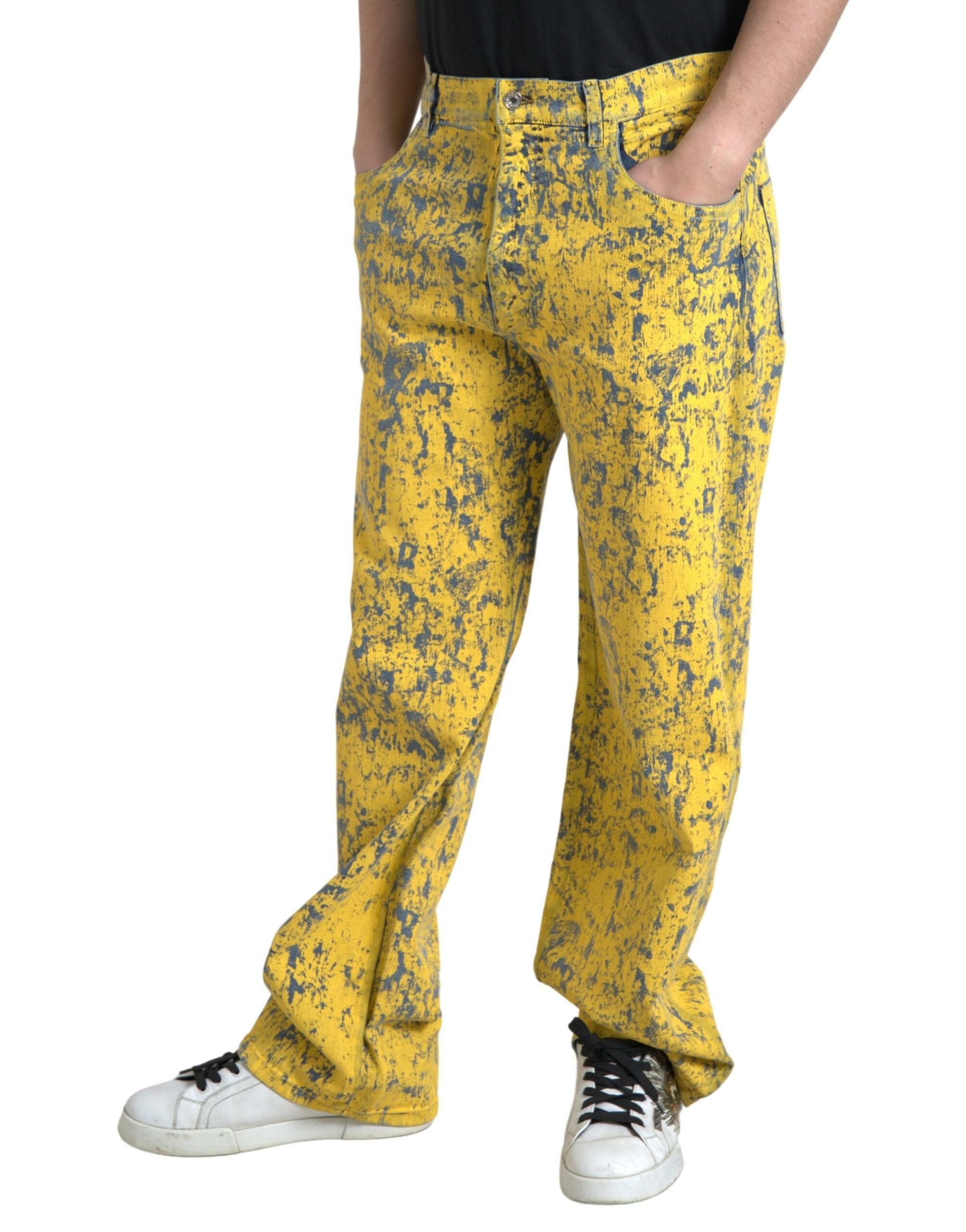 Dolce & Gabbana Yellow Cotton Tie Dye Straight Denim Jeans-3