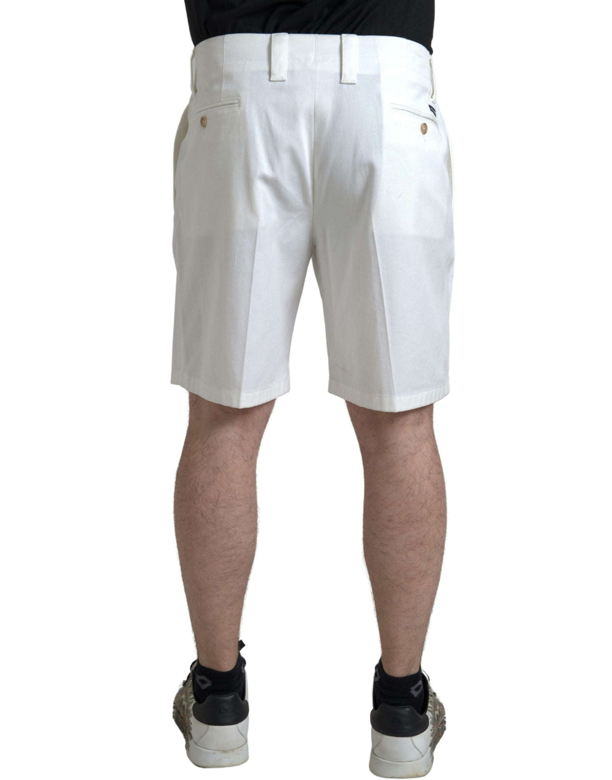 Dolce & Gabbana White Cotton Stretch Men's Bermuda Denim Shorts-2