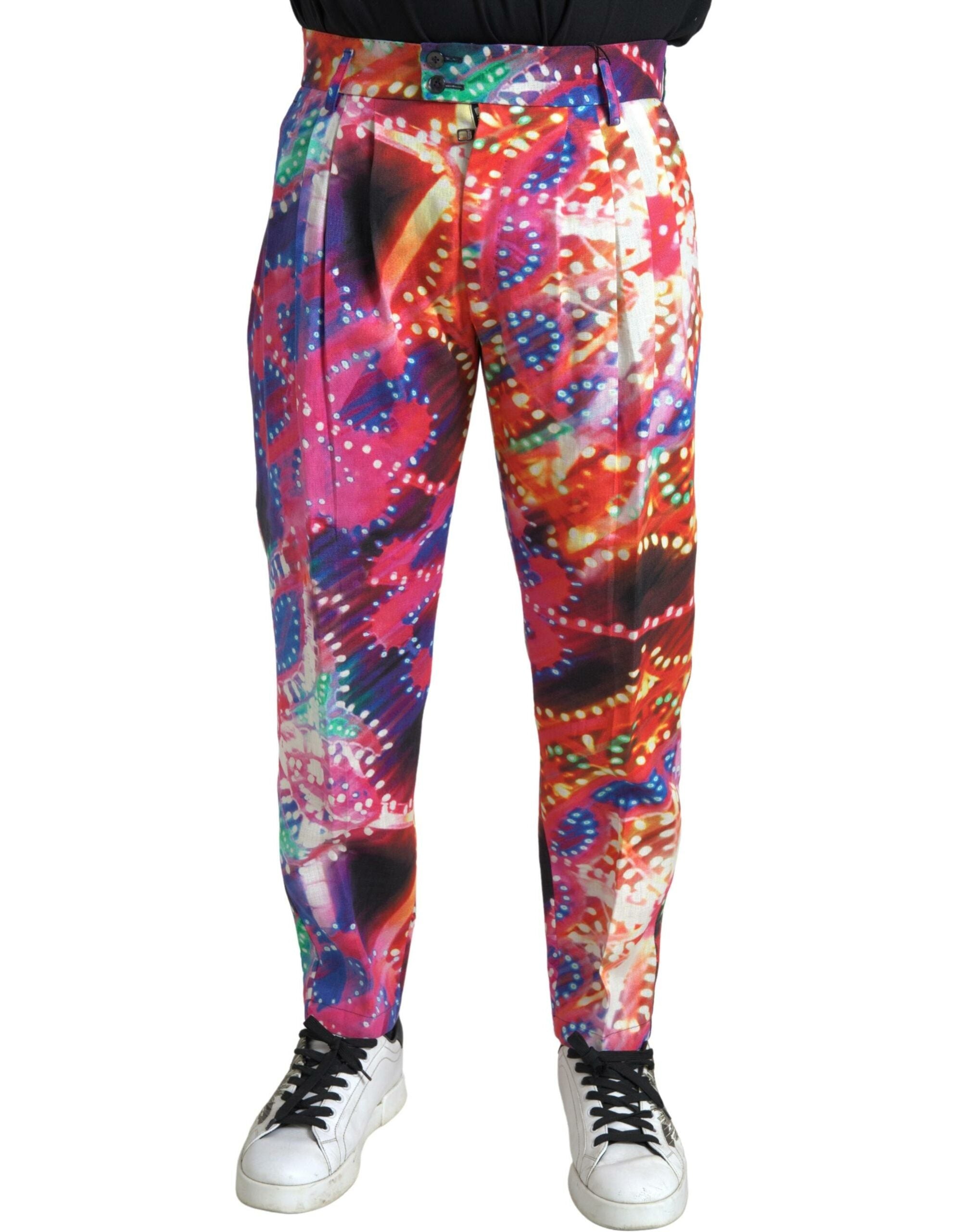 Dolce & Gabbana Multicolor Printed Linen Men's Trousers-1