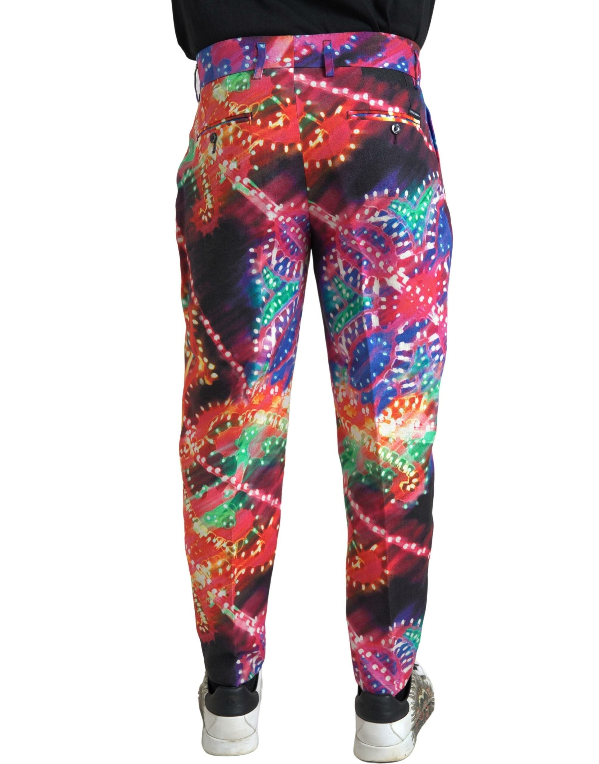 Dolce & Gabbana Multicolor Printed Linen Men's Trousers-2