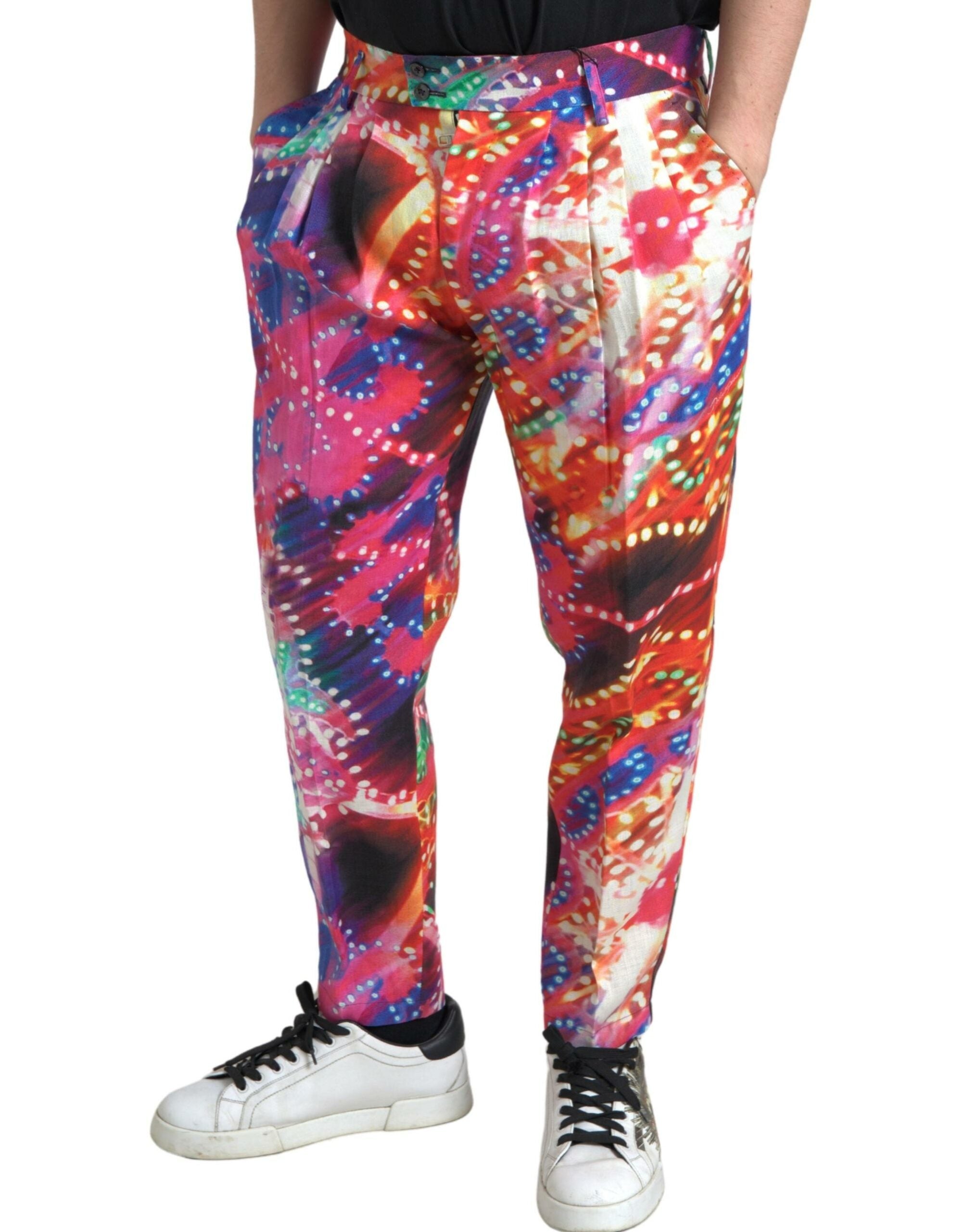 Dolce & Gabbana Multicolor Printed Linen Men's Trousers-3
