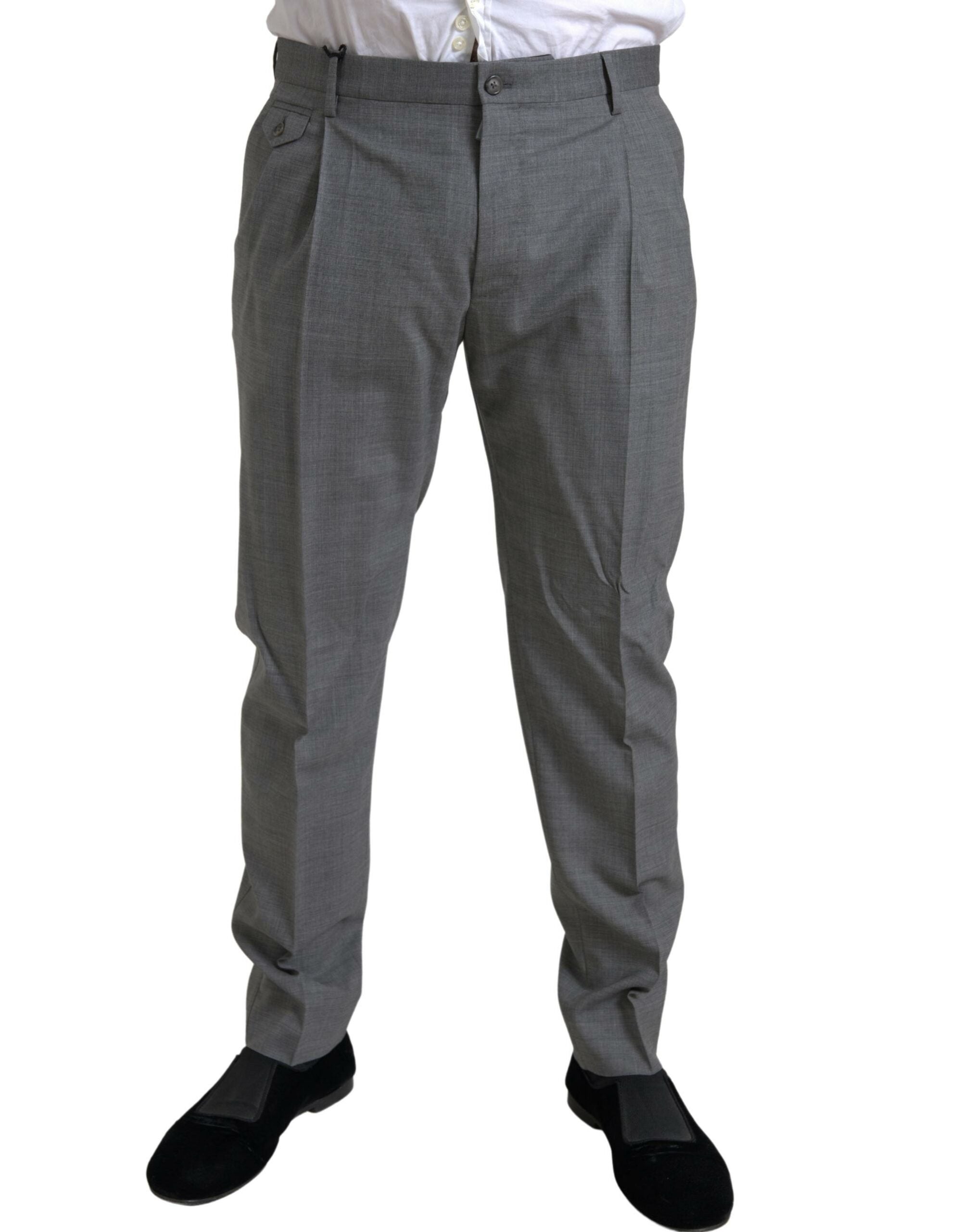Dolce & Gabbana Grey Wool Chino Skinny Men's Dress Trousers Pants-1