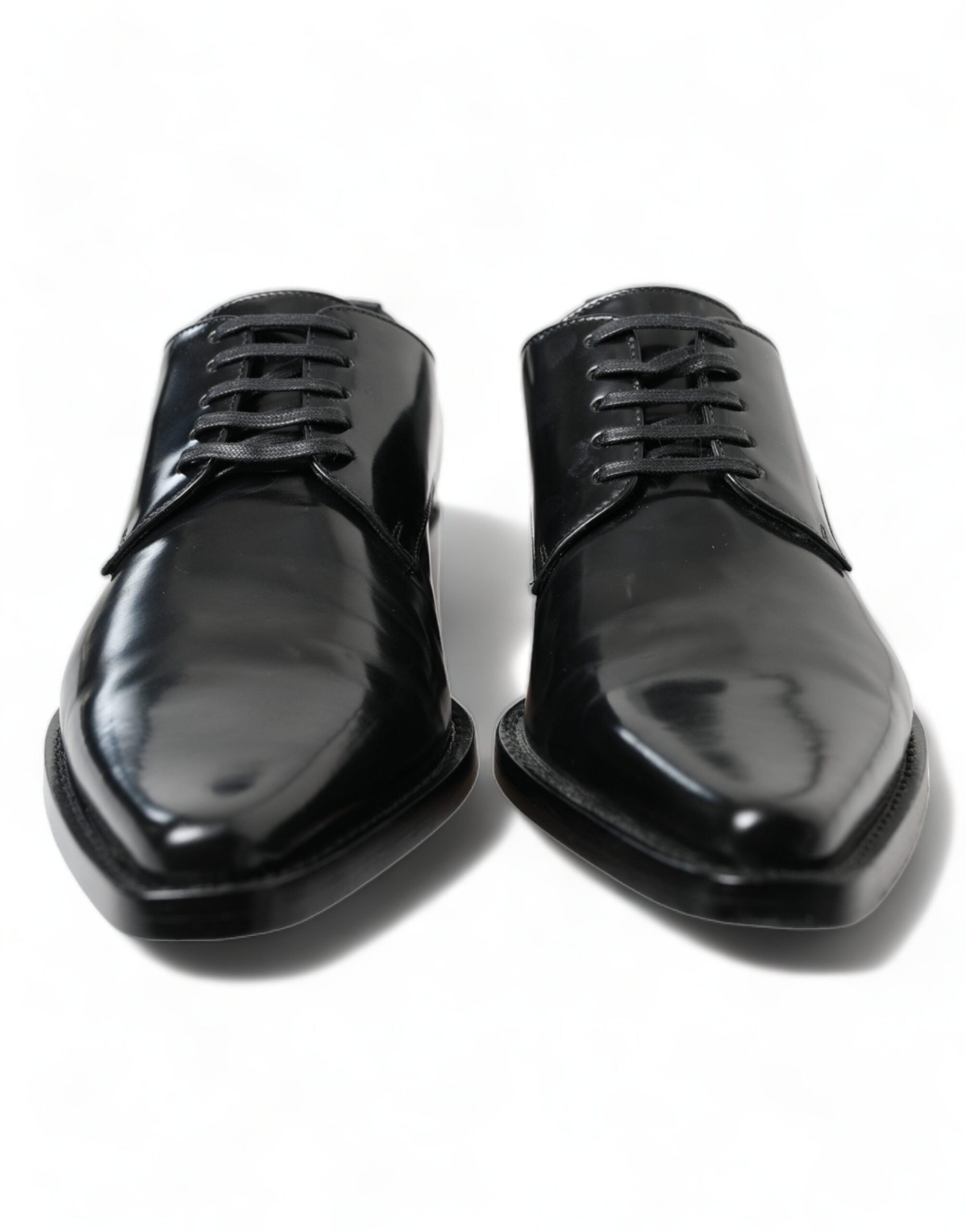 Dolce & Gabbana Black Leather Lace-Up Formal Flats Shoes-2