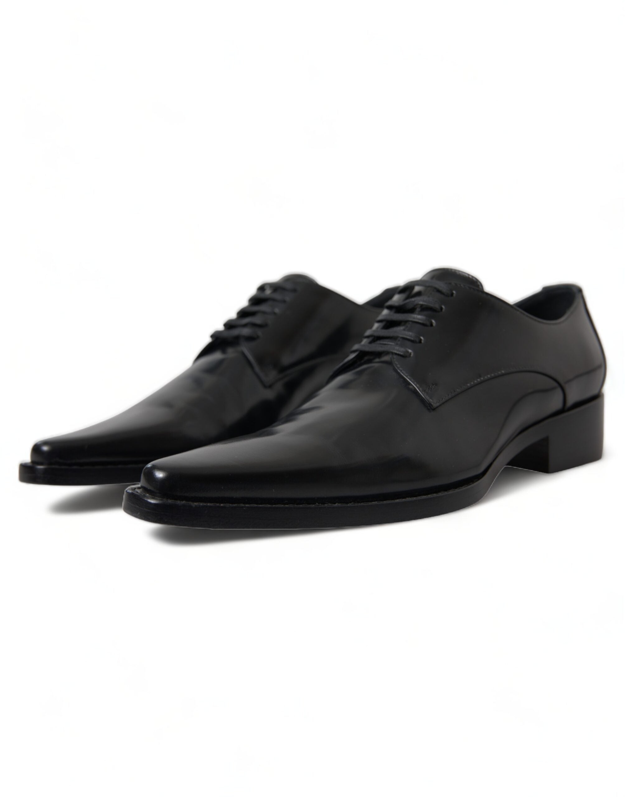 Dolce & Gabbana Black Leather Lace-Up Formal Flats Shoes-3