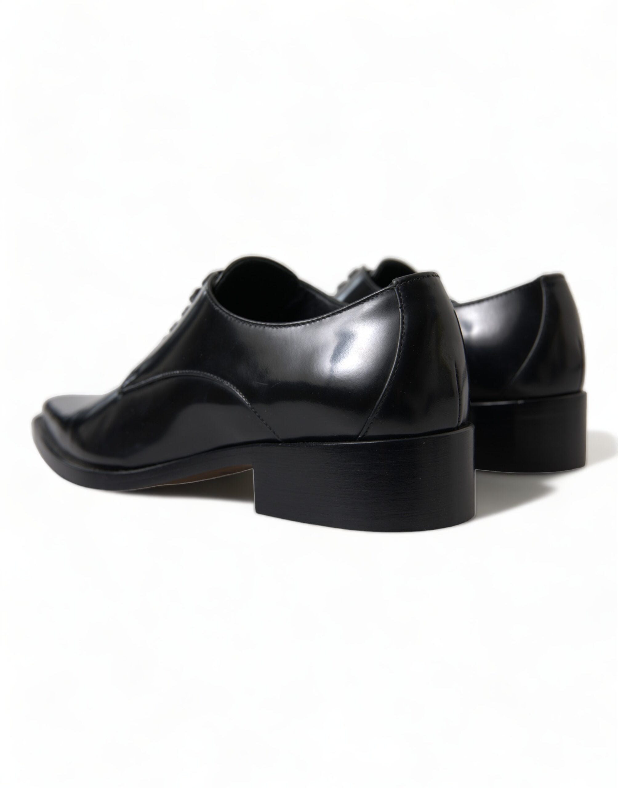 Dolce & Gabbana Black Leather Lace-Up Formal Flats Shoes-4