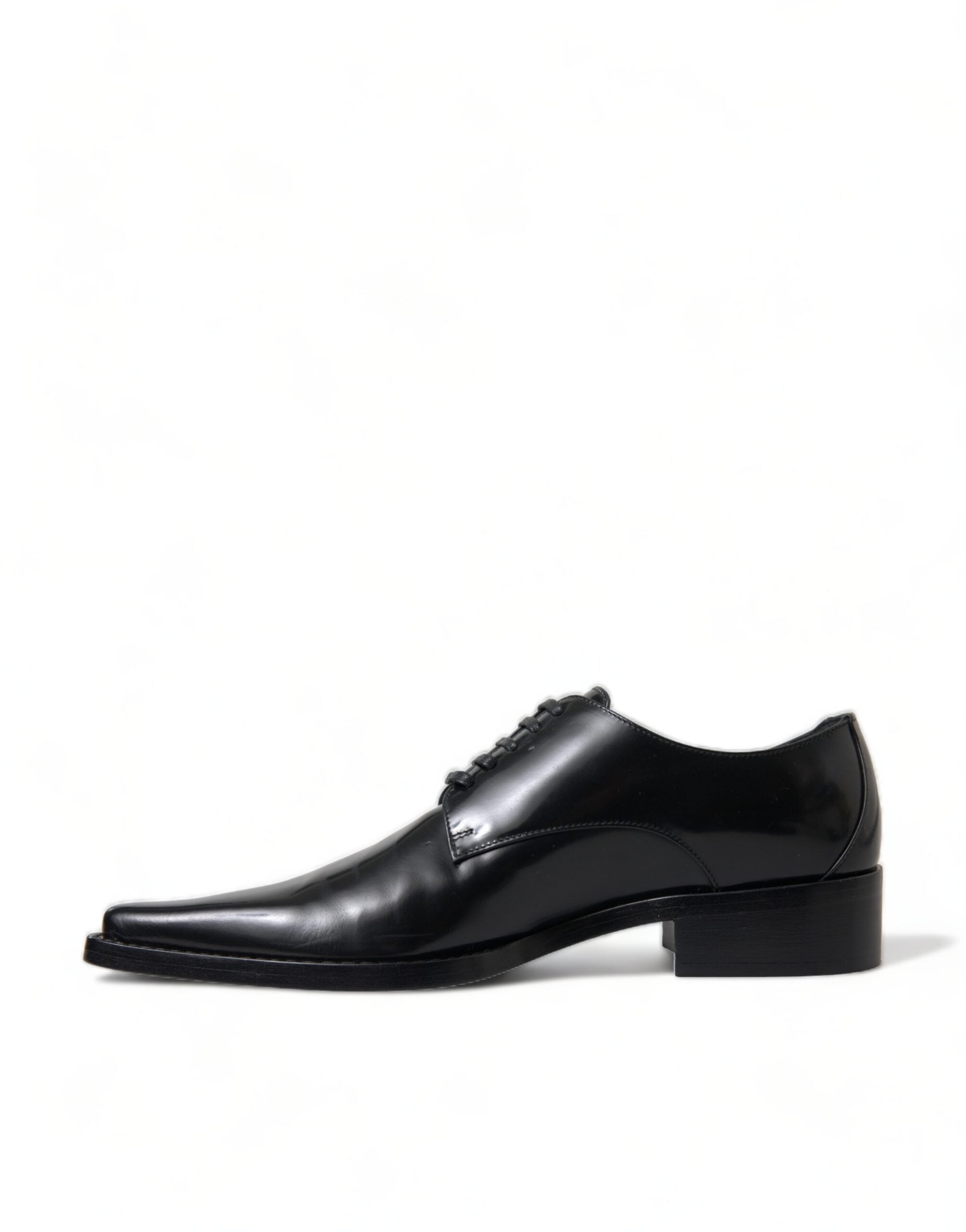 Dolce & Gabbana Black Leather Lace-Up Formal Flats Shoes-5