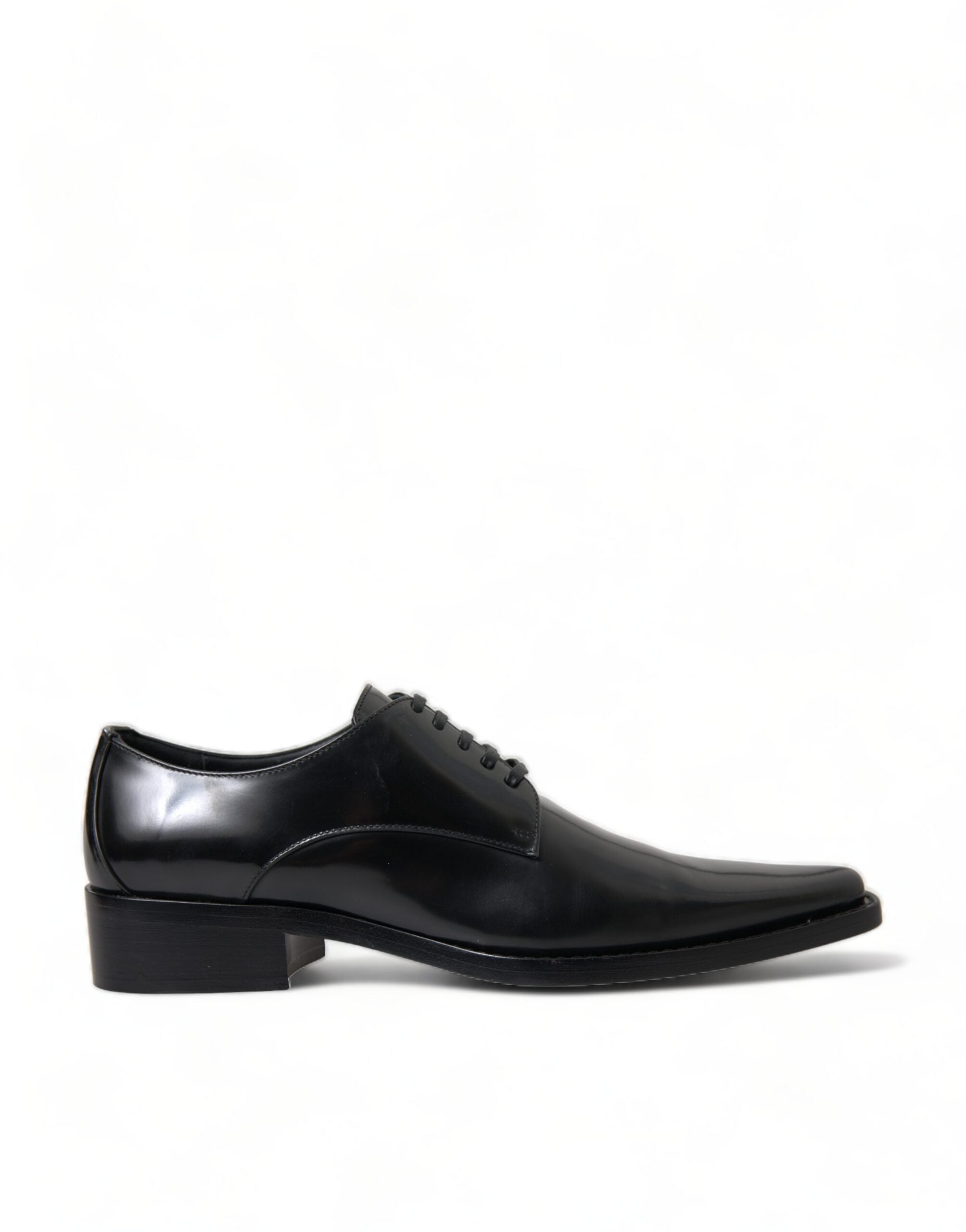 Dolce & Gabbana Black Leather Lace-Up Formal Flats Shoes-1